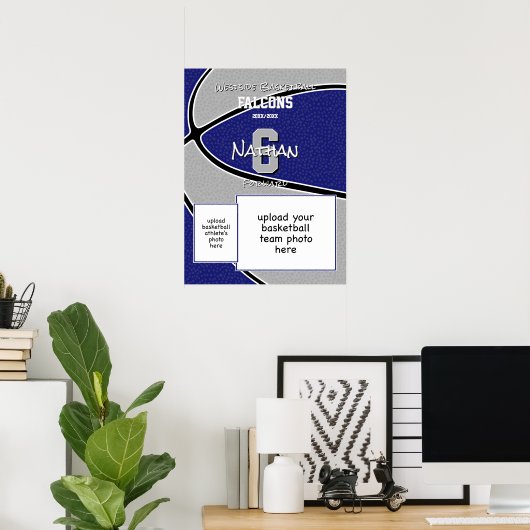 Blauw Grijs Team Kleuren Basketbal Team Foto Poster (Thuiskantoor)