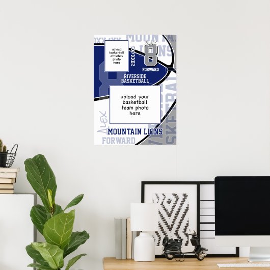 Blauw Grijs Team Kleuren Basketbal Team Foto Poster (Thuiskantoor)