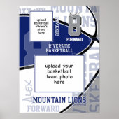 Blauw Grijs Team Kleuren Basketbal Team Foto Poster (Voorkant)