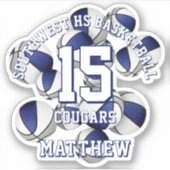 Blauw Grijs Team Kleuren Basketballen Cluster Sticker (Voorkant)