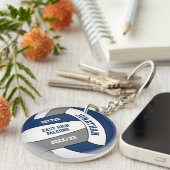 Blauw Grijs Team Kleuren Custom Boys Volleybal Sleutelhanger (Voorkant Rechts)