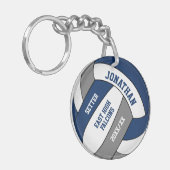 Blauw Grijs Team Kleuren Custom Boys Volleybal Sleutelhanger (Voorkant Links)