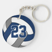 Blauw Grijs Team Kleuren Custom Boys Volleybal Sleutelhanger (Achterkant)