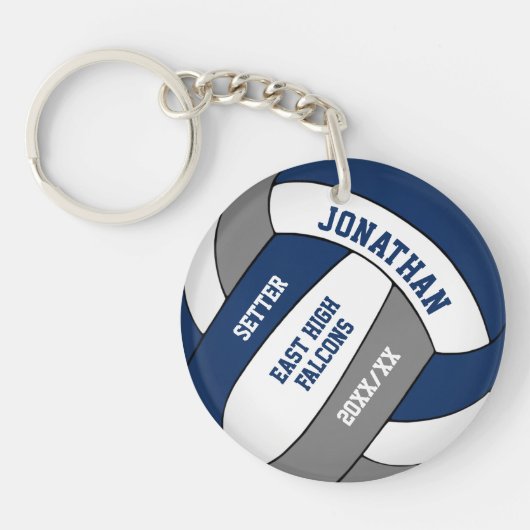 Blauw Grijs Team Kleuren Custom Boys Volleybal Sleutelhanger (Voorkant)