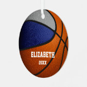 blauw grijs team kleuren jongens basketbal metalen ornament (Voorkant links)