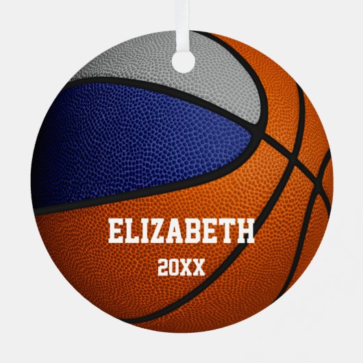 blauw grijs team kleuren jongens basketbal metalen ornament (Achterkant)