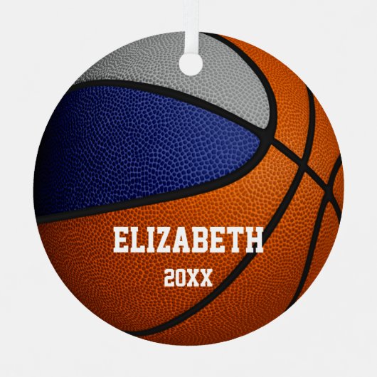 blauw grijs team kleuren jongens basketbal metalen ornament (Voorkant)