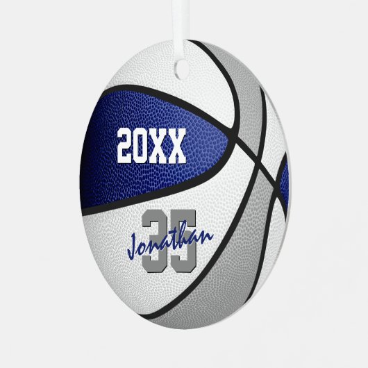 blauw grijs team kleuren jongens meisjes naam bask metalen ornament (Voorkant links)