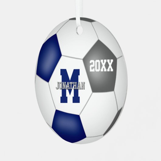 blauw grijs team kleuren jongens voetbal metalen ornament (Voorkant links)