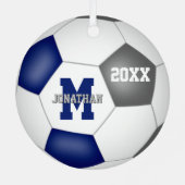 blauw grijs team kleuren jongens voetbal metalen ornament (Achterkant)