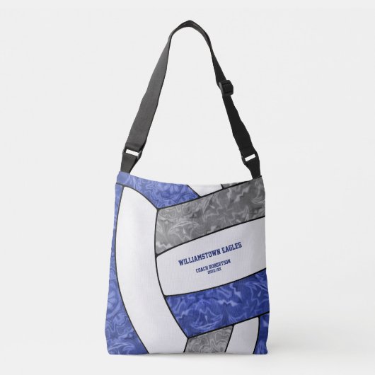 blauw grijs team kleuren meisjes volleybal coach crossbody tas (Voorkant)