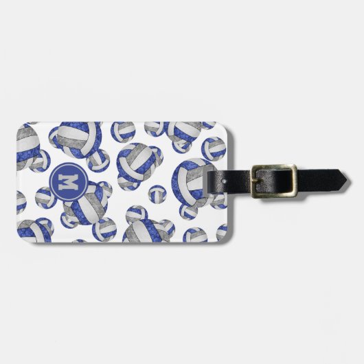 blauw grijs team kleuren meisjes volleybalcadeaus bagagelabel (Voorkant horizontaal)