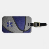 blauw grijs team kleuren monogrammen basketbal bagagelabel (Voorkant horizontaal)