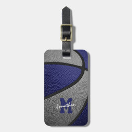 blauw grijs team kleuren monogrammen basketbal bagagelabel