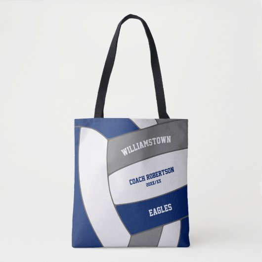 Blauw grijs team kleuren volleybal atleet coach tote bag (Voorkant)