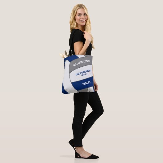 Blauw grijs team kleuren volleybal atleet coach tote bag (Op model)