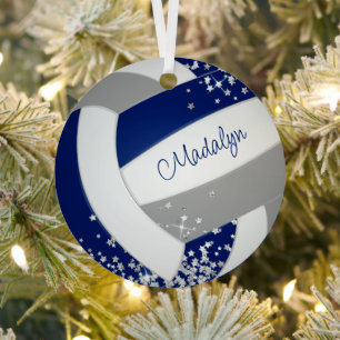 Blauw grijs Team Kleuren Volleybal W Zilveren Ster Metalen Ornament