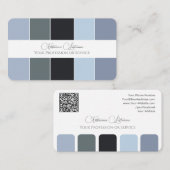 Blauw grijs tinten kleurenpalet kalligrafie QR-Cod Visitekaartje (Voorkant / Achterkant)