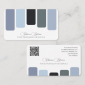 Blauw grijs tinten kleurenpalet kalligrafie QR-Cod Visitekaartje (Voorkant / Achterkant)