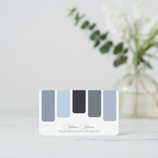 Blauw grijs tinten kleurenpalet kalligrafie QR-Cod Visitekaartje (Staand voorkant)