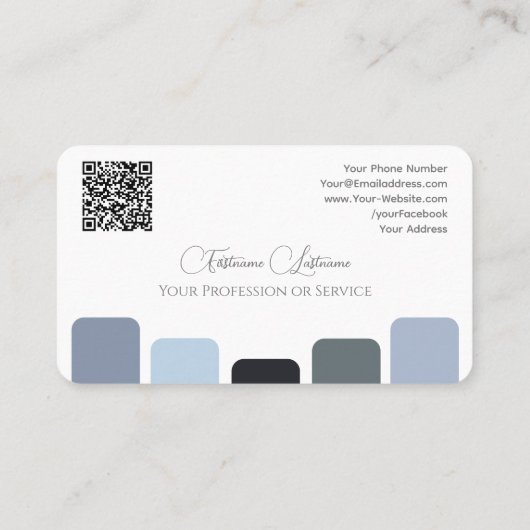 Blauw grijs tinten kleurenpalet kalligrafie QR-Cod Visitekaartje (Achterkant)