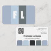 Blauw grijs tinten kleurenpalet kalligrafie QR-Cod Visitekaartje (Voorkant / Achterkant)