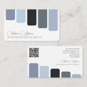 Blauw grijs tinten kleurenpalet kalligrafie QR-Cod Visitekaartje (Voorkant / Achterkant)