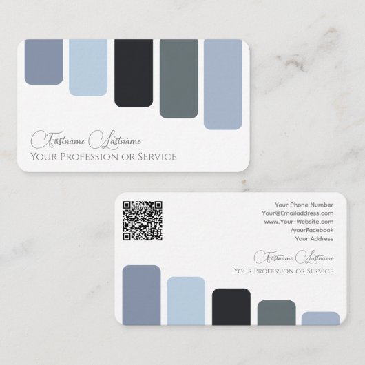 Blauw grijs tinten kleurenpalet kalligrafie QR-Cod Visitekaartje (Voorkant / Achterkant)