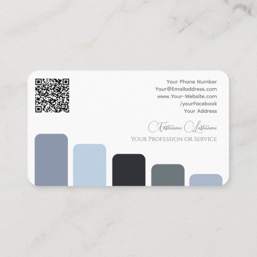 Blauw grijs tinten kleurenpalet kalligrafie QR-Cod Visitekaartje (Achterkant)