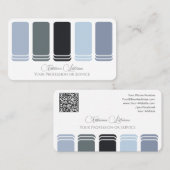 Blauw grijs tinten kleurenpalet kalligrafie QR-Cod Visitekaartje (Voorkant / Achterkant)