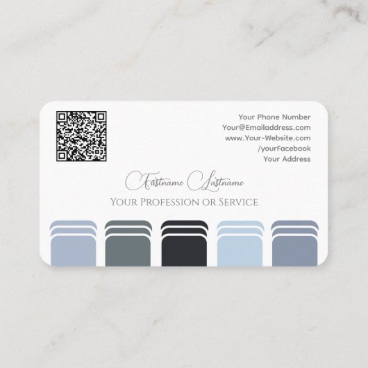 Blauw grijs tinten kleurenpalet kalligrafie QR-Cod Visitekaartje (Achterkant)