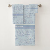 blauw grijs Toile de Jouy bedrukt Bad Handdoek (Insitu)