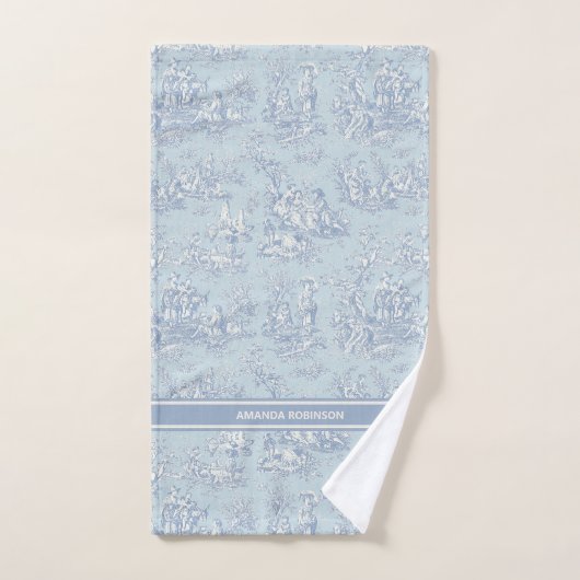  blauw grijs Toile de Jouy bedrukt Bad Handdoek (Handdoek)