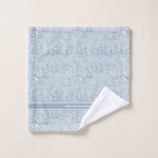  blauw grijs Toile de Jouy bedrukt Bad Handdoek (Wasdoekje)