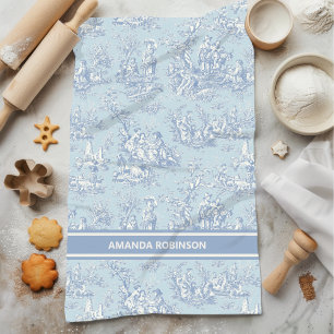  blauw grijs Toile de Jouy bedrukt Theedoek