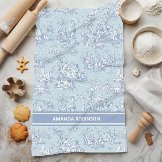  blauw grijs Toile de Jouy bedrukt Theedoek