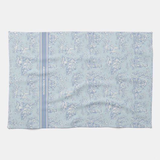  blauw grijs Toile de Jouy bedrukt Theedoek (Horizontaal)