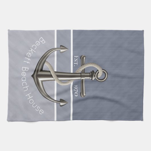 Blauw Grijs Tri-Toned Anker Theedoek (Horizontaal)