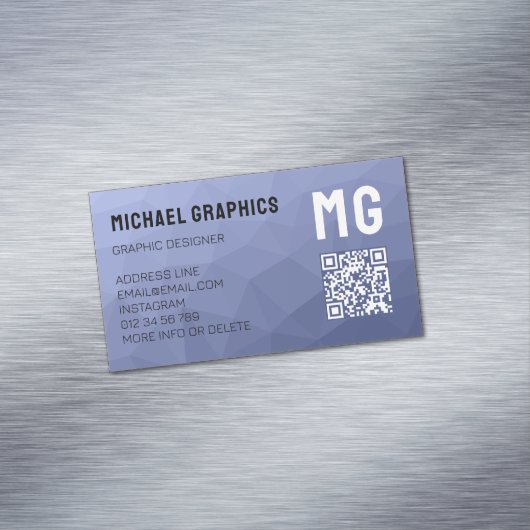 Blauw grijs verloop geometrisch mesh patroon QR co Magnetisch Visitekaartje (Voorbeeld)
