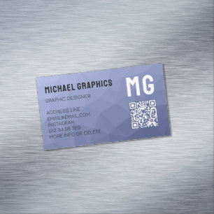 Blauw grijs verloop geometrisch meshpatroon QR-cod Magnetisch Visitekaartje