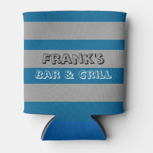 Blauw & Grijs Vette Strepen Persoonlijk Blikjeskoeler (Voorkant)