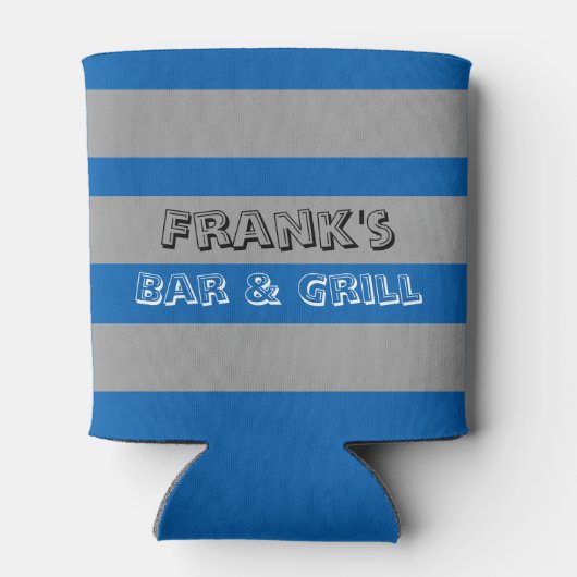 Blauw & Grijs Vette Strepen Persoonlijk Blikjeskoeler (Achterkant)