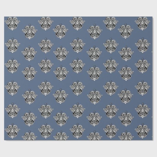 Blauw grijs Victoriaans sierdesign Cadeaupapier (Vlak)