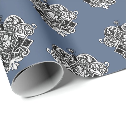 Blauw grijs Victoriaans sierdesign Cadeaupapier (Rol Hoek)