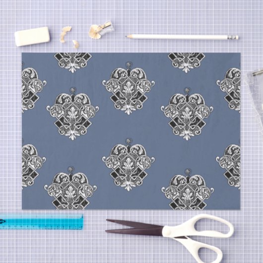 Blauw grijs Victoriaans sierdesign Tissuepapier (Craft)