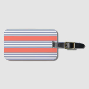 Blauw-grijs vijf stripe patronen met levend koraal bagagelabel