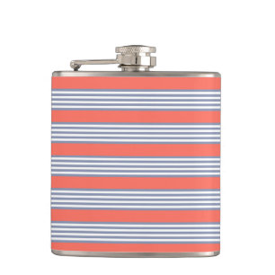 Blauw-grijs vijf stripe patronen met levend koraal heupfles