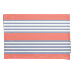 Blauw-grijs vijf stripe patronen met levend koraal kussensloop