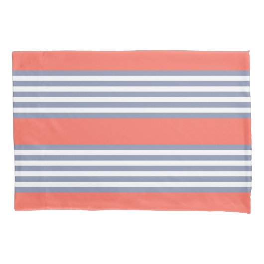 Blauw-grijs vijf stripe patronen met levend koraal kussensloop (Voorkant)