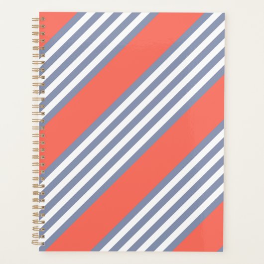 Blauw-grijs vijf stripe patronen met levend koraal planner (Voorkant)